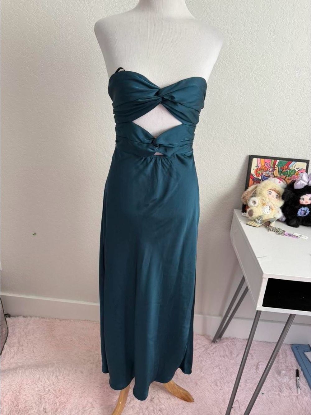 Hello Molly Teal Strapless Twist Cutout Maxi Dress